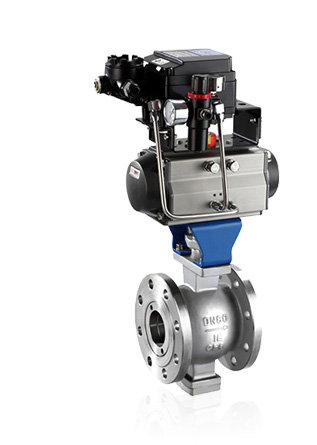 Pneumatic V-flange adjustment ball valve